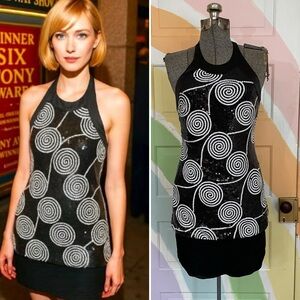 Vintage Cache 90s Y2K Sequin Hater Mini Party Cocktail LBD Dress - Sz 2 💛🎀